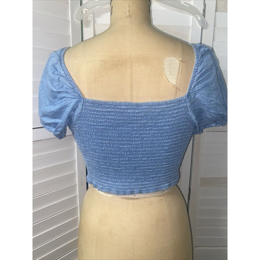 Dizzy Lizzy Denim Corset Puff Sleeve Cropped Top Blue Cottagecore Size Medium - Picture 4 of 8